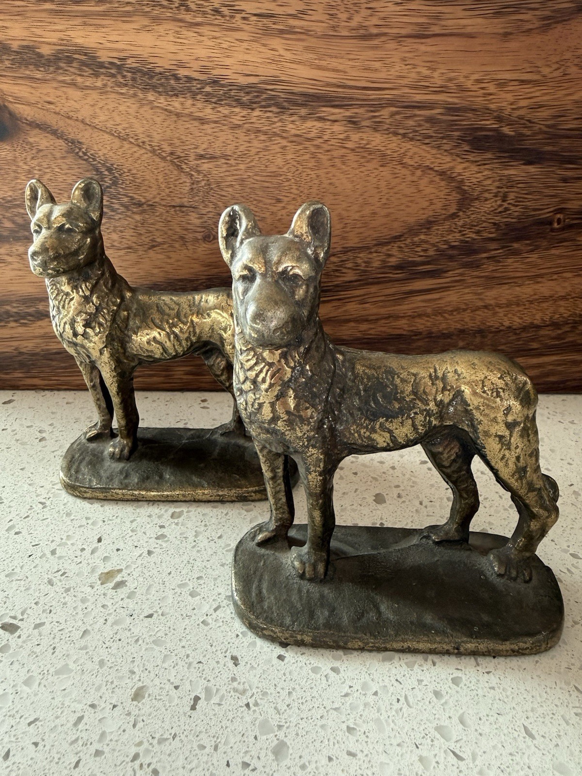 VTG 1929 Gifthouse NYC D60 German Shepards Brass Dog Bookends • Cast Iron Brass