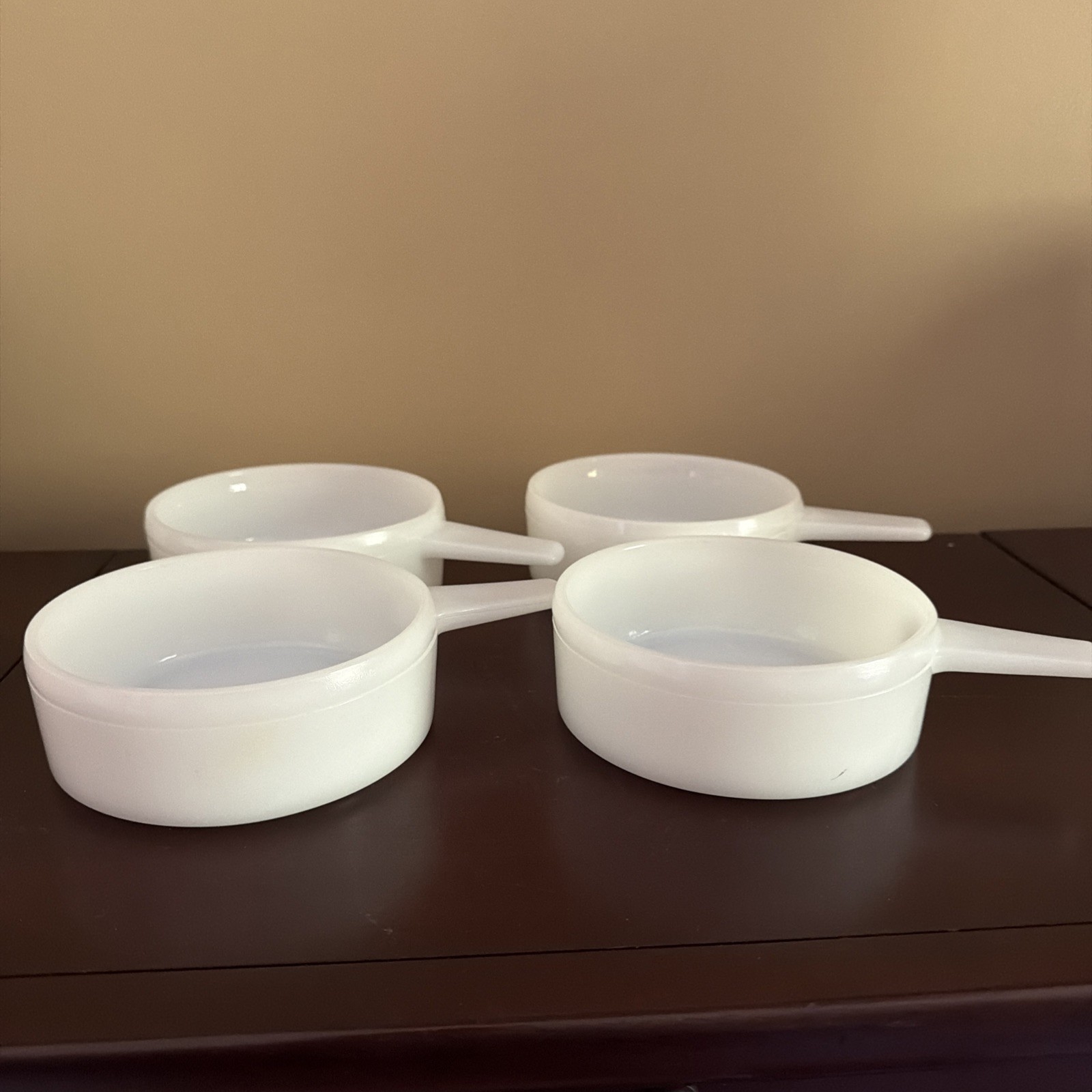 Set of 4-14 oz. Glasbake Soup Bowl J2639 Milk Glass Ovenware VTG White U.S.A.