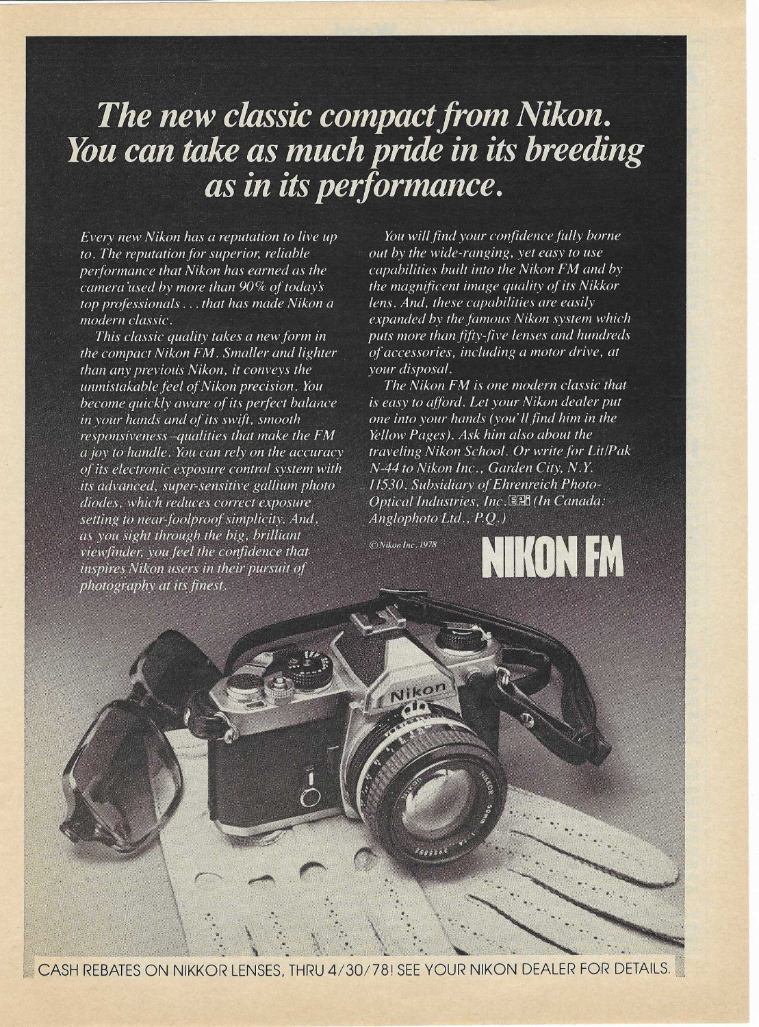 Nikon FM Classic Compact Camera  Vintage 1978 Print Ad