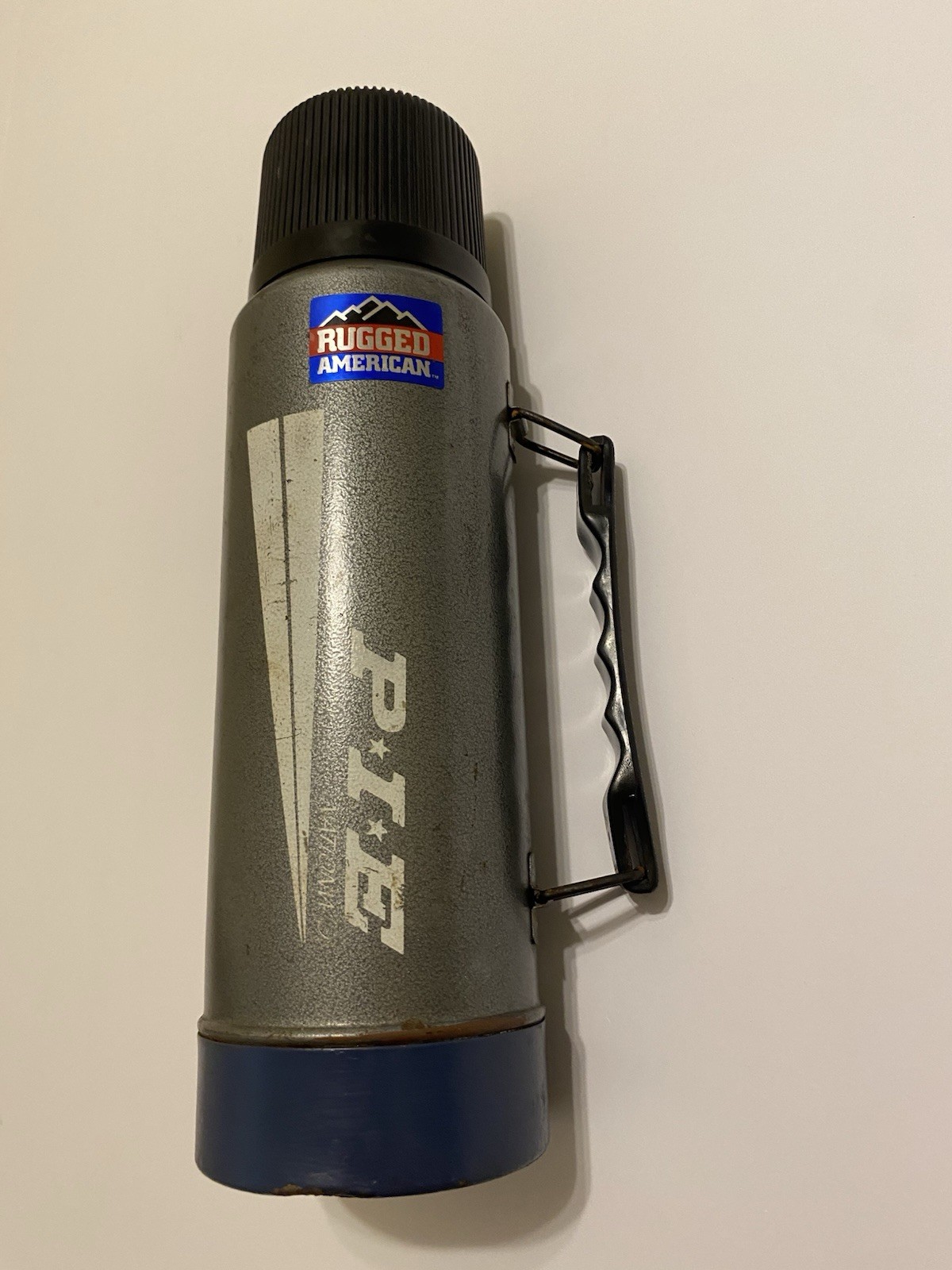 Vintage Aladdin Rugged American SB950H 1 Quart Thermos Gray Blue USA Made