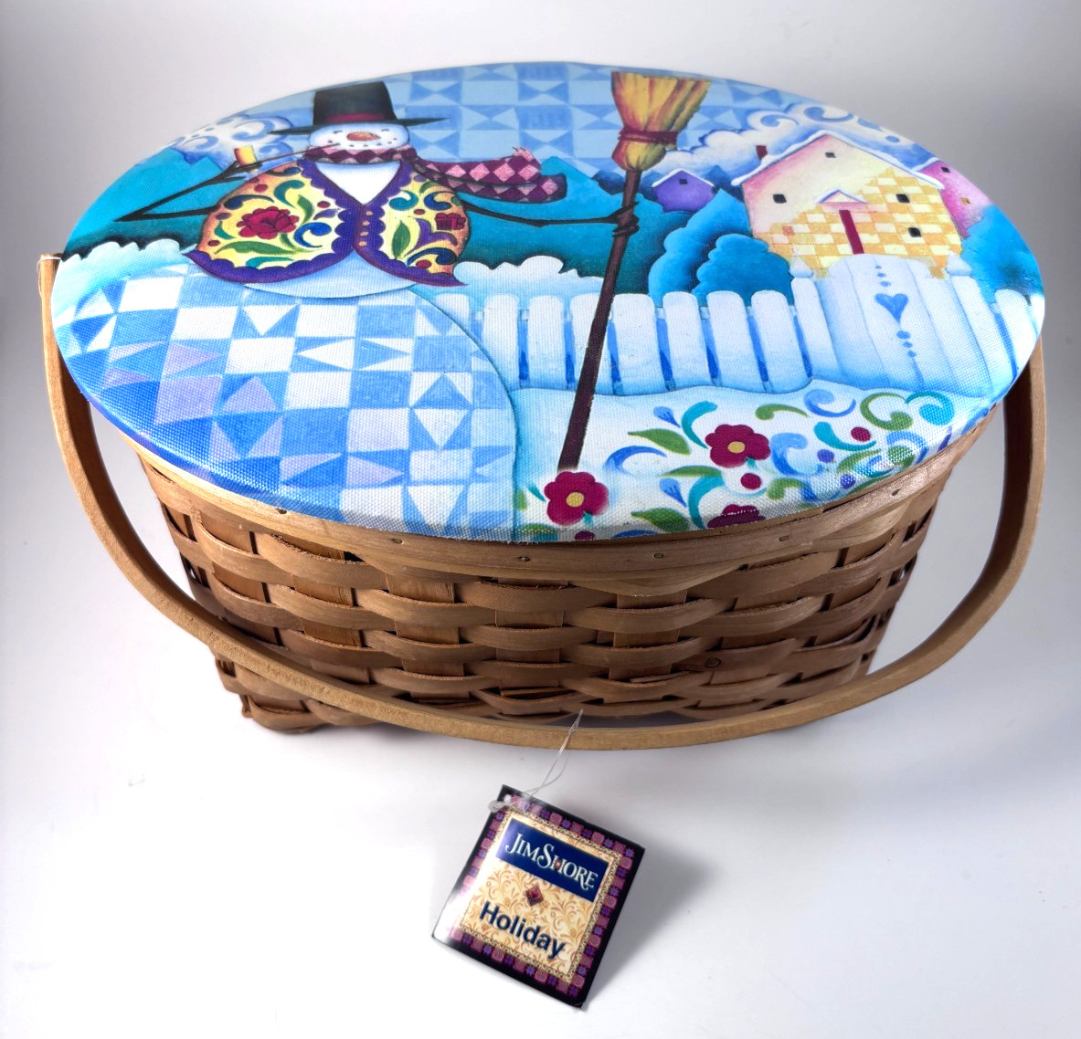 Jim Shore Holiday Basket with Fabric Snowman Lid Original Tag Crazy Mountain