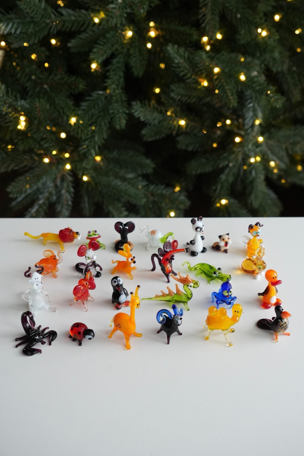 25 Mini Glass Animal Figurines Set Hand Blown Art Glass No Duplicates Gift Set