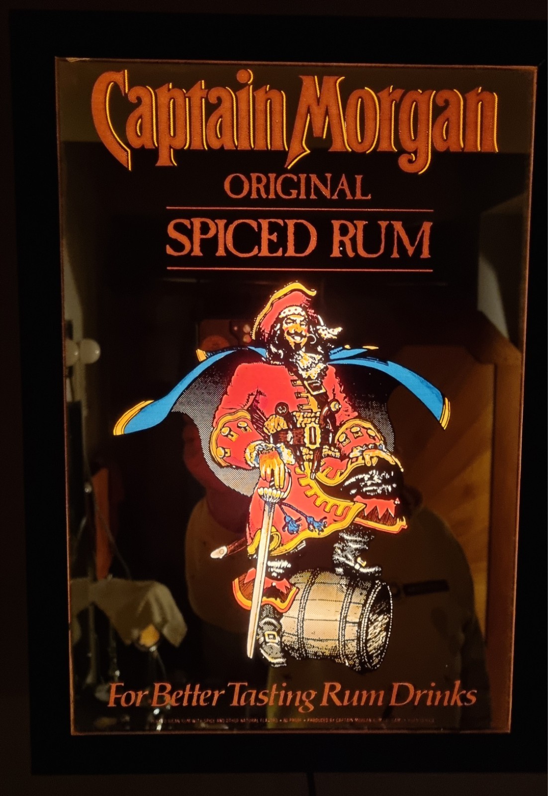 Vtg. Captain Morgan Lighted Mirror Bar WALL Sign & Replaceable Bulbs Distillery