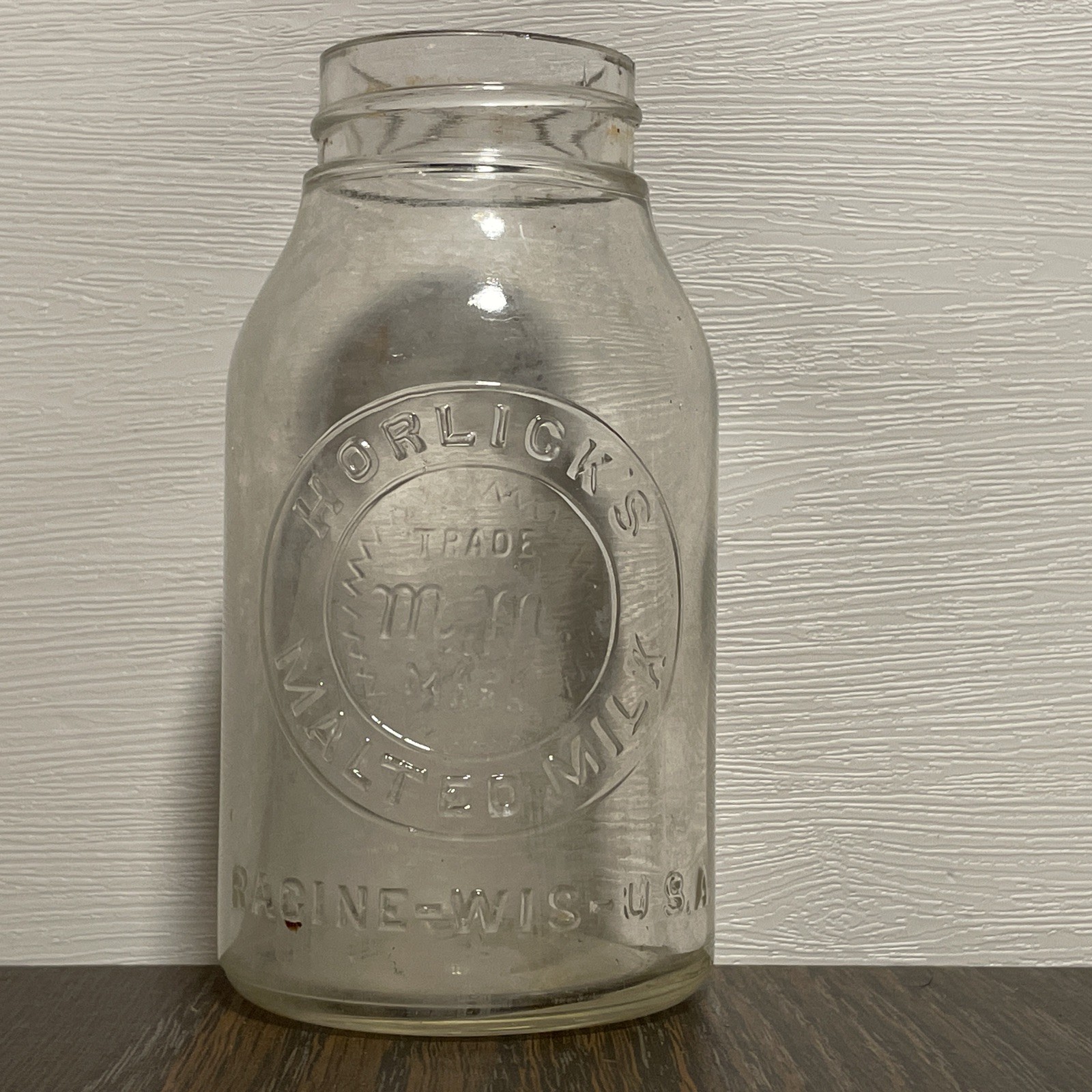 Early 1900’s Horlick’s Malted Milk Small Glass Jar No Lid Racine WI USA MM
