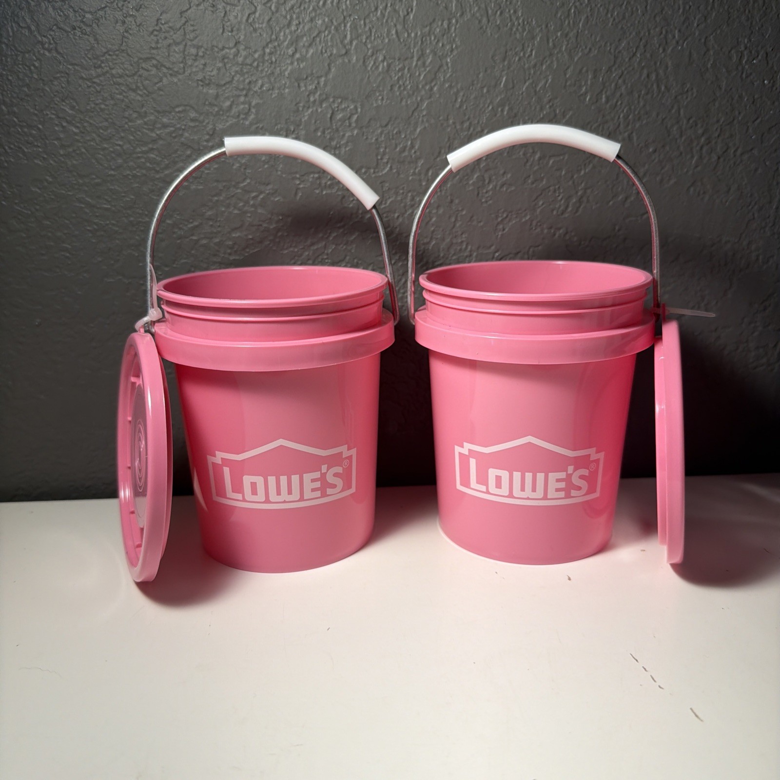 Lowe’s Mini Bucket Pink w/ Lid RARE Set Of 2 Lowe’s Mini Bucket Pink w/ Lid RARE Set Of 2