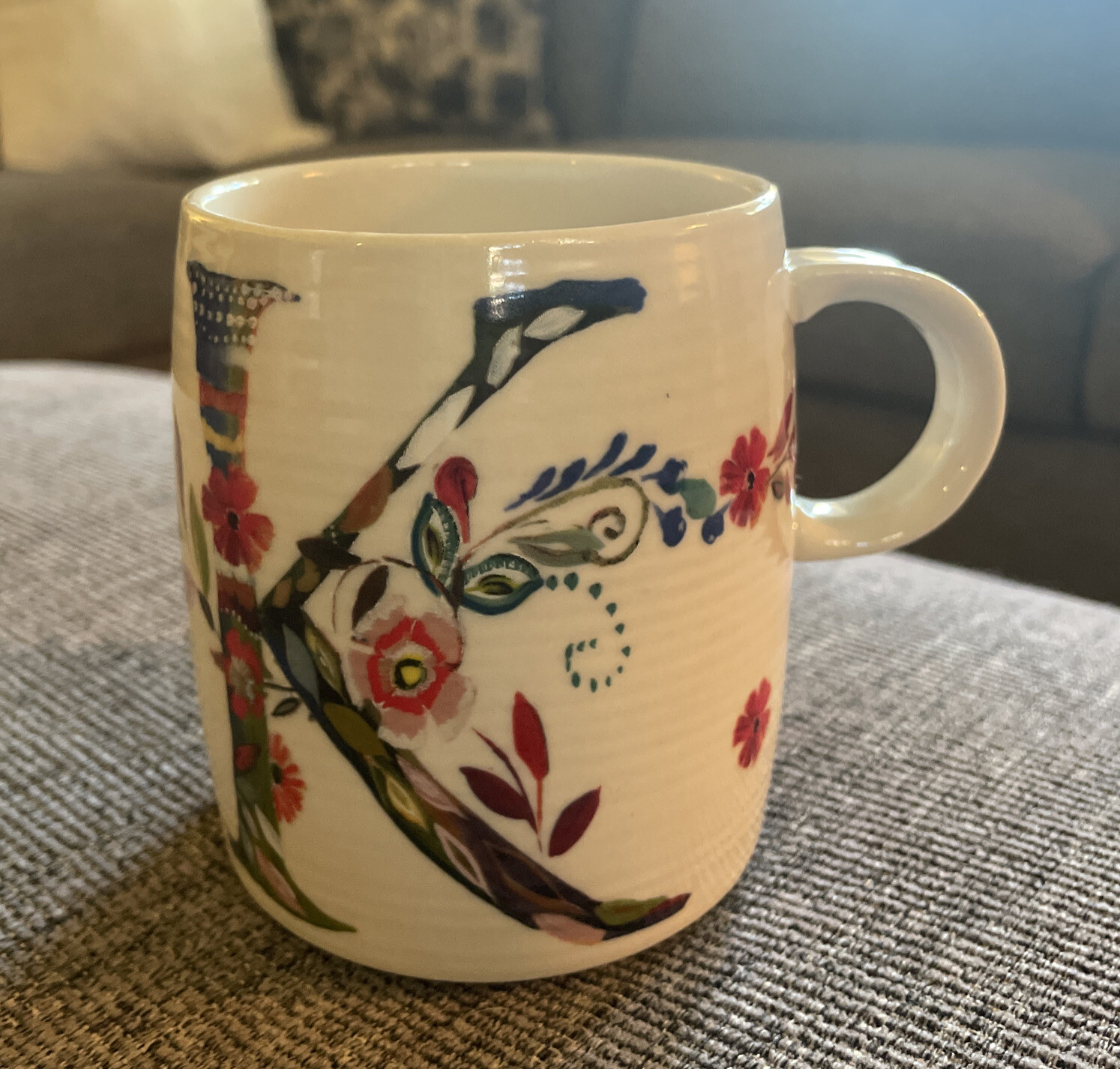 Anthropologie Monogram Mug “K” Coffee Cup Starla Halfmann Petal Palette Floral