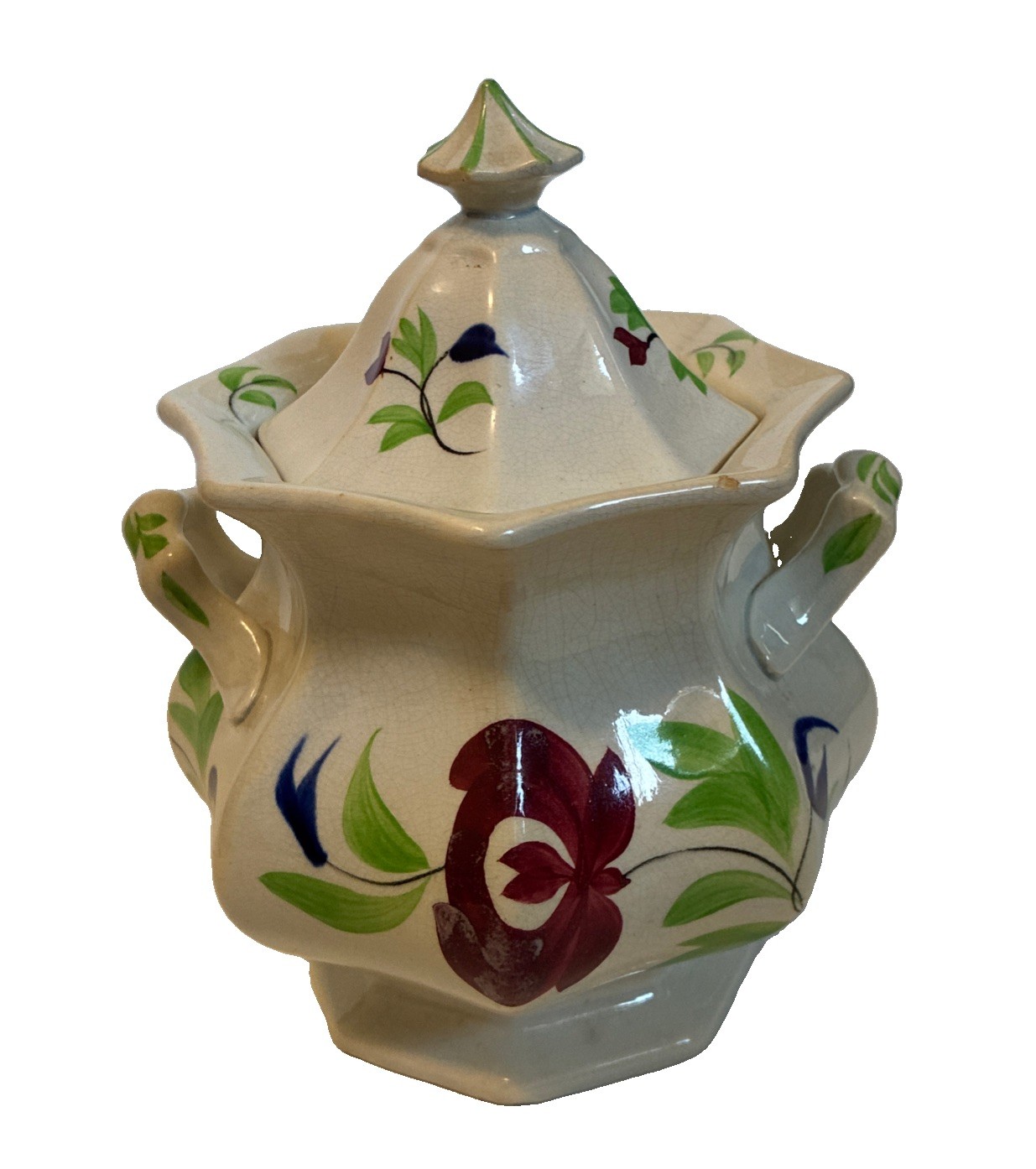Ultra Rare Staffordshire Adams Rose Ironstone Stick Spatter 7.5”x6” Sugar Bowl
