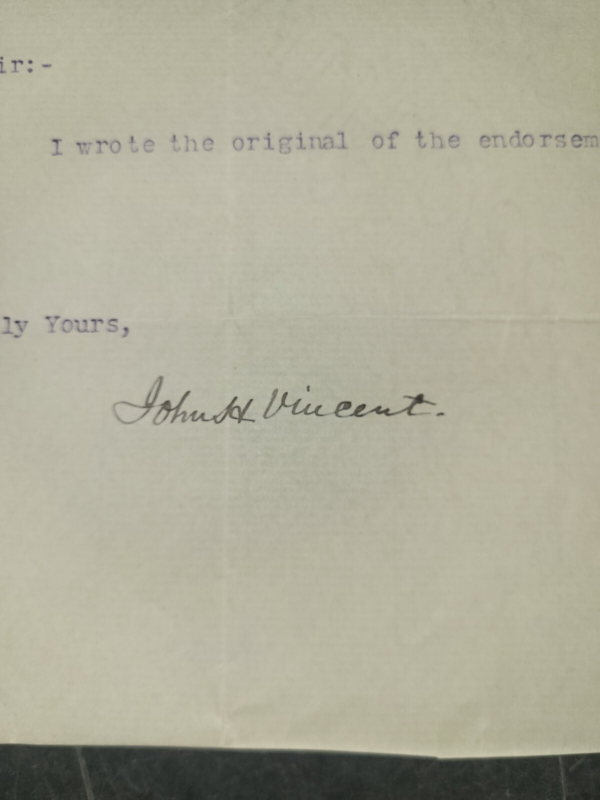 John H. Vincent (J. H. Vincent)  Signature- Autograph