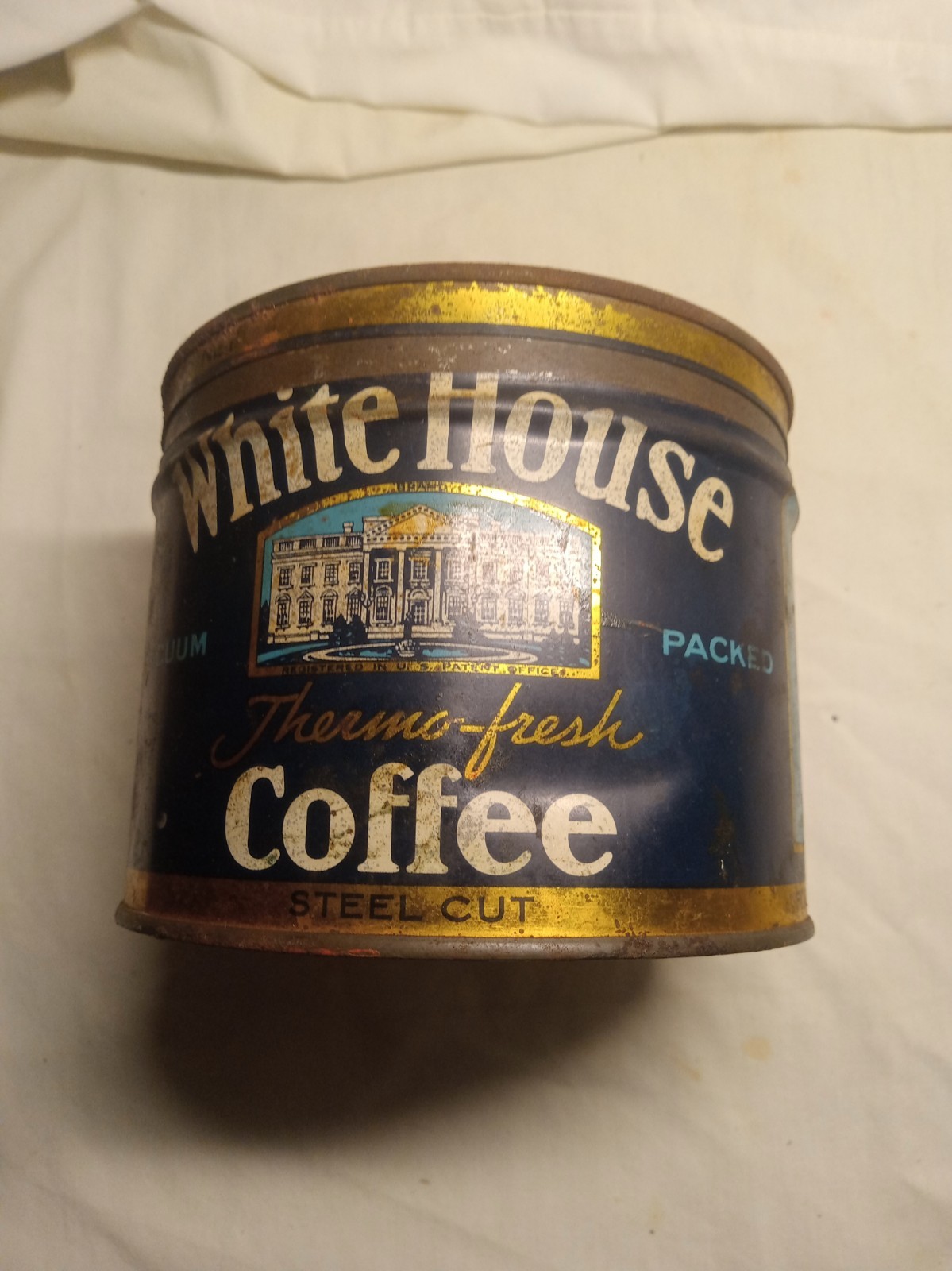 vintage white house coffee tin