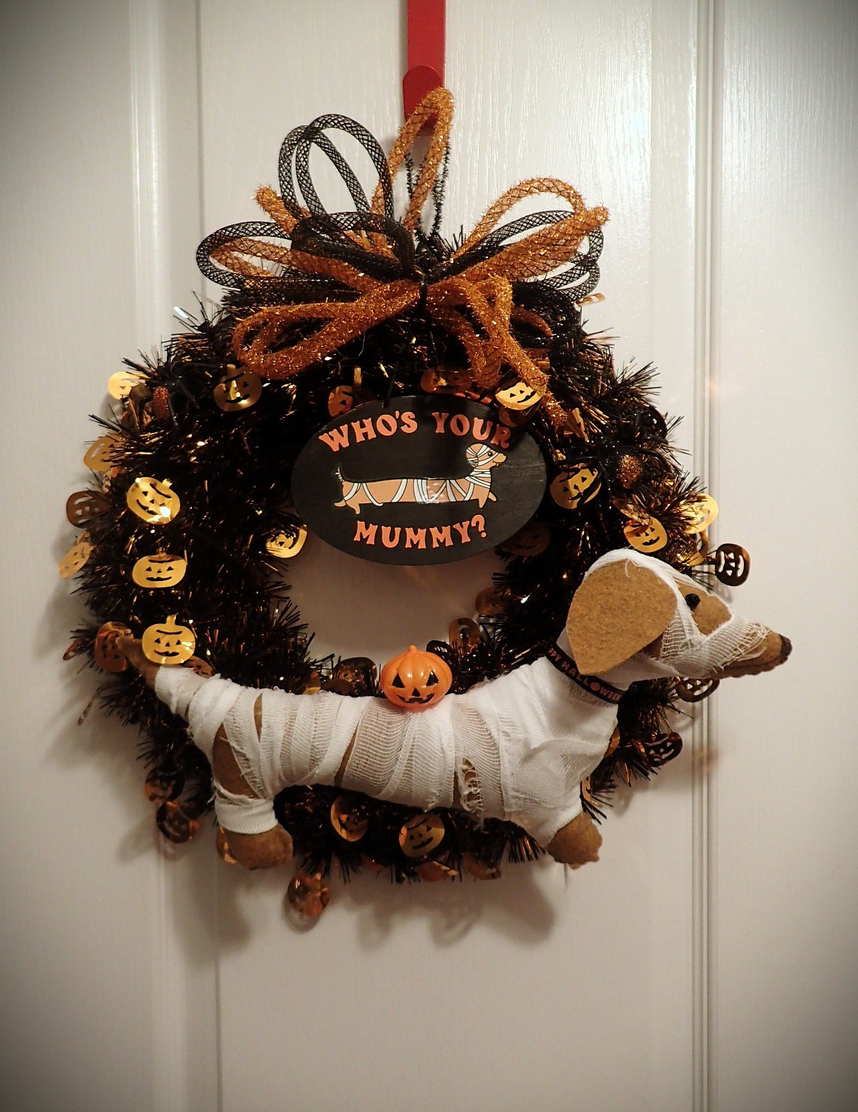 Dachshund Red Brown Felt Sculpture Mummy Halloween Black 15\