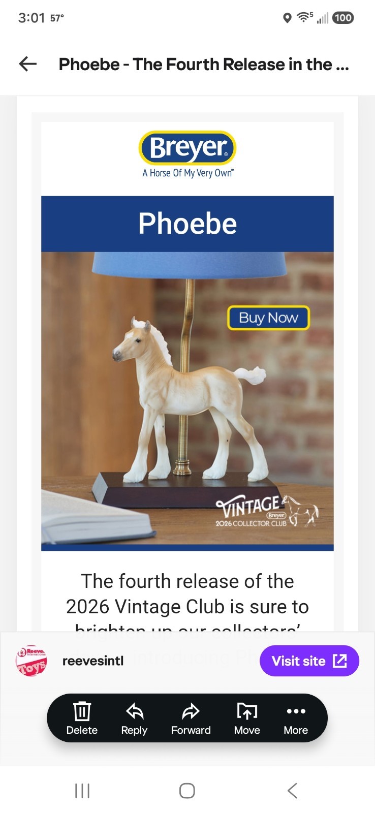 Breyer Phoebe Lamp Vintage Club only No Stablemate - Ship when received 