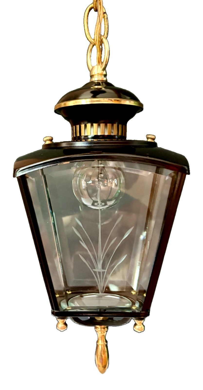 Vintage 1960’s Mid Century Brass Lantern Porch Exterior Hanging Light Fixture
