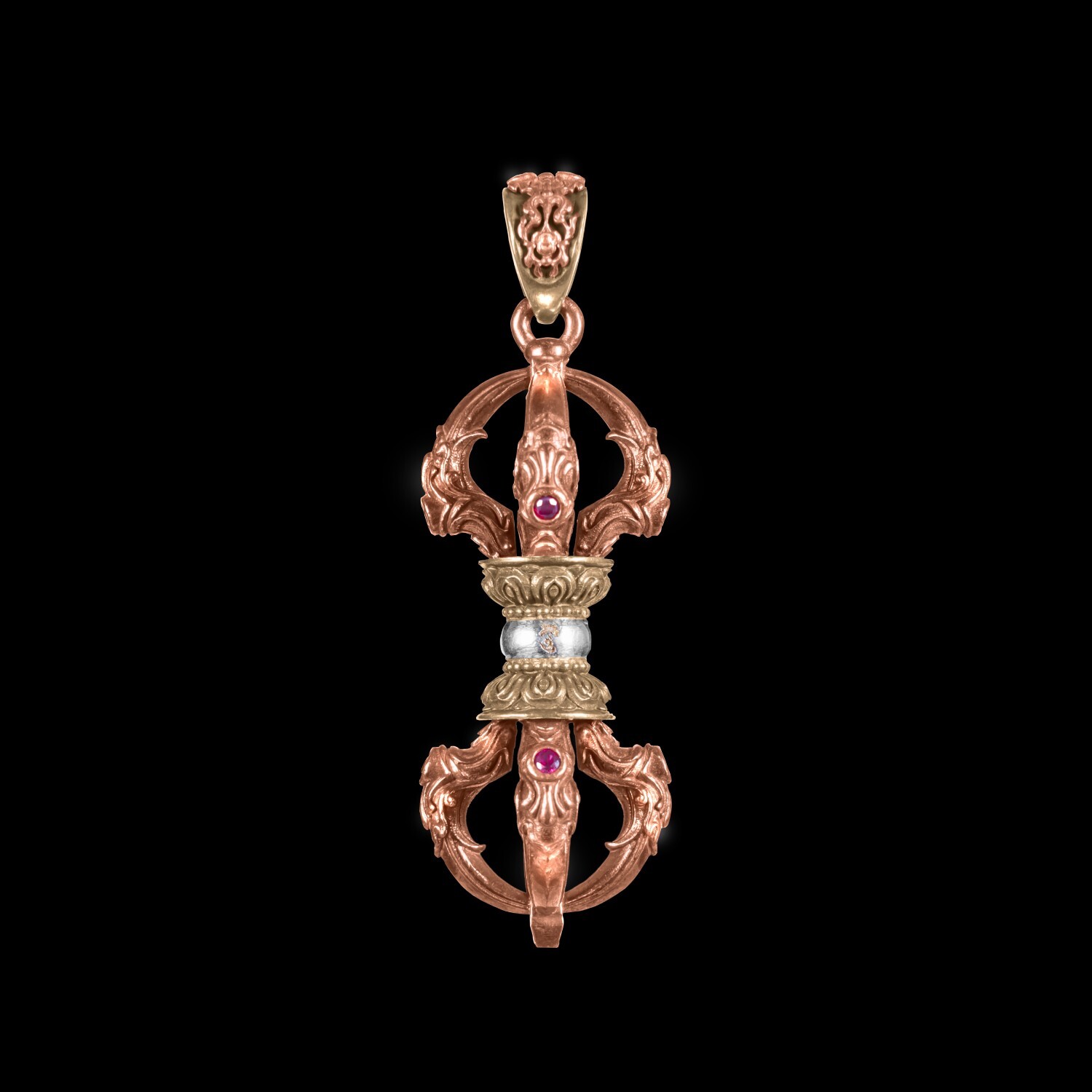 Vajra Pestle Pendant in Copper. Tibetan Jewelry. Gift for Men