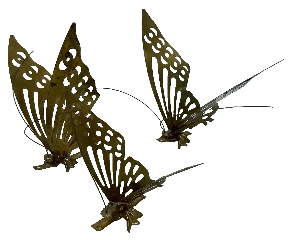 Vintage Brass Butterfly Wall Hanging Trio Set Mid Century Boho Decor 6.75\
