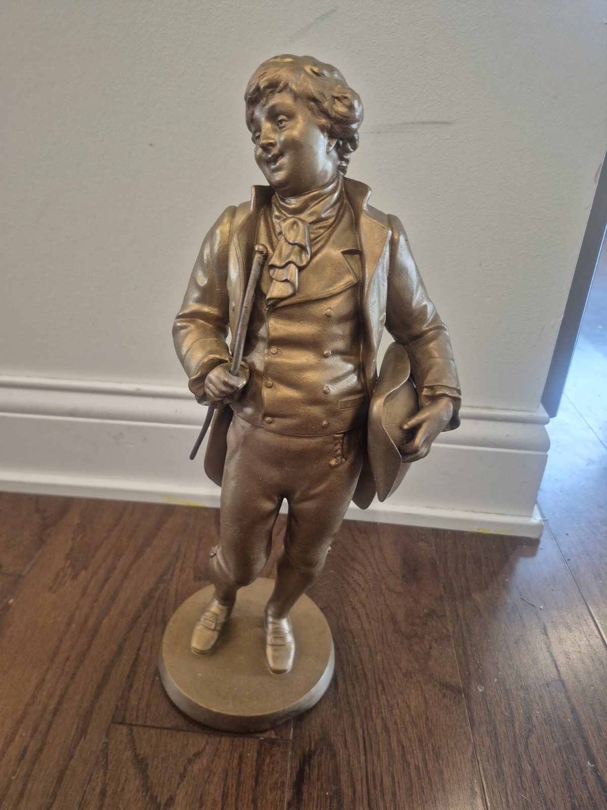 Antique Ansonia Mantel Clock Garniture Man Standing Hat Figure Spelter Statue 