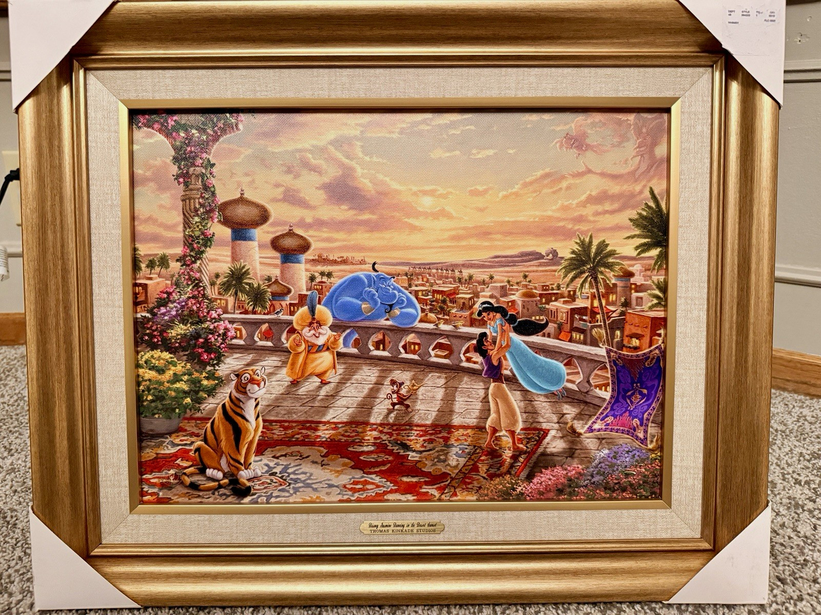 Thomas Kinkade Studios Disney Aladdin Jasmine Desert Sunset Framed Print COA
