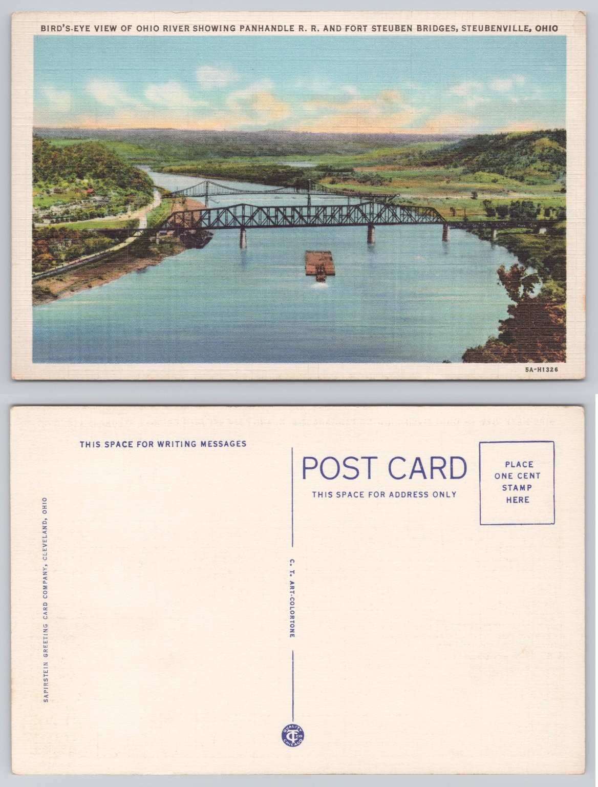 Steubenville OH Ohio River Panhandle RR Fort Steuben Bridges Postcard