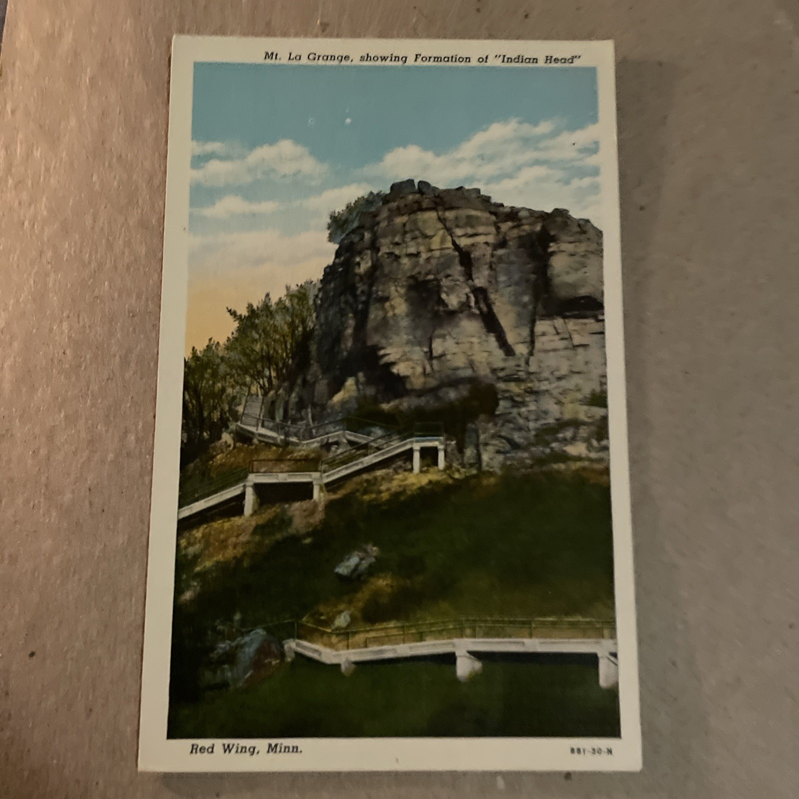 Mt La Grange Showing Formation Of Indian Head Red Wing MN Linen Postcard 