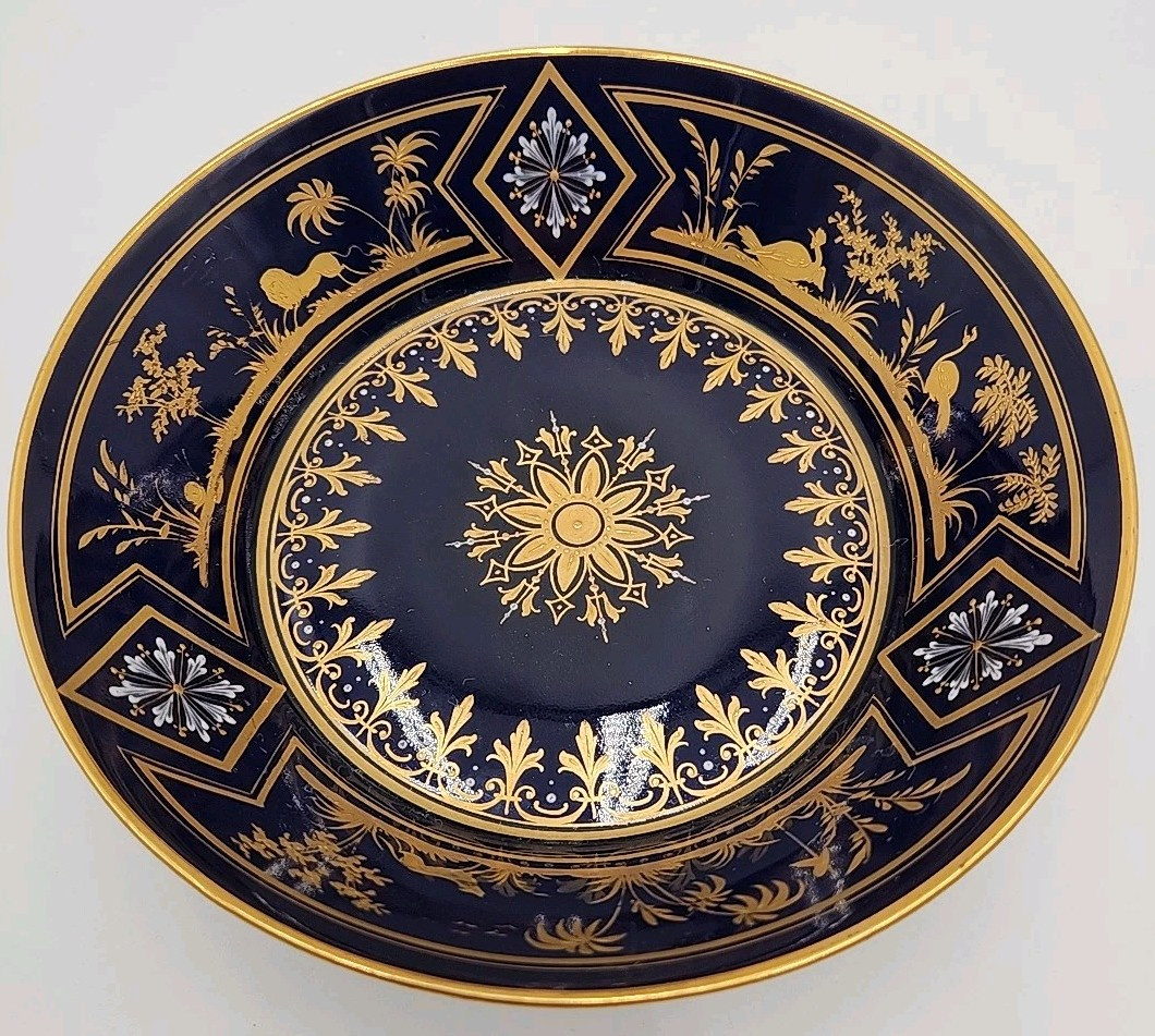 Rare Antiq Royal Vienna Porcelain Cobalt Blue Bowl Gilded Painted Enamel Flowers Rare Antiq Royal Vienna Porcelain Cobalt Blue Bowl Gilded Painted Enamel Flowers