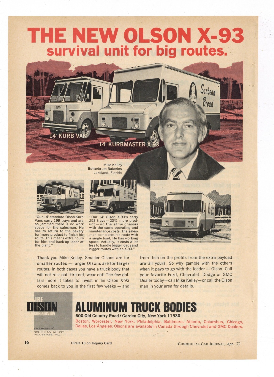 1972 Olson Truck Bodies Ad: Vans for Butterkrust Bakeries, Lakeland, Florida