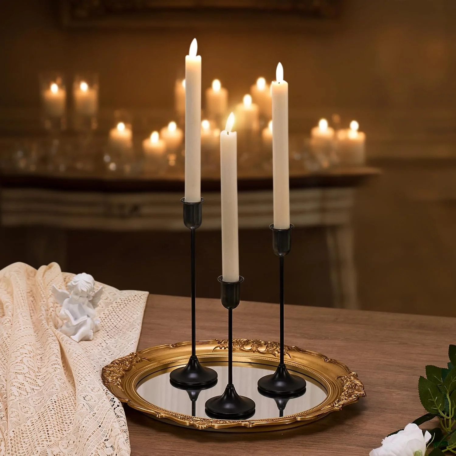 Black Candlestick Holders Set of 3 Pcs, Taper Candle Sticks Stand