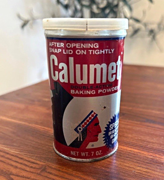 Vintage 1970s Calumet Double-Acting Baking Powder Tin 7 oz w/ Plastic Lid