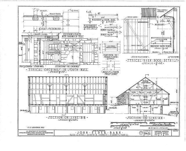 Harrisburg PA John Elder Barn 1930s HABS Architectural Plans Elevations