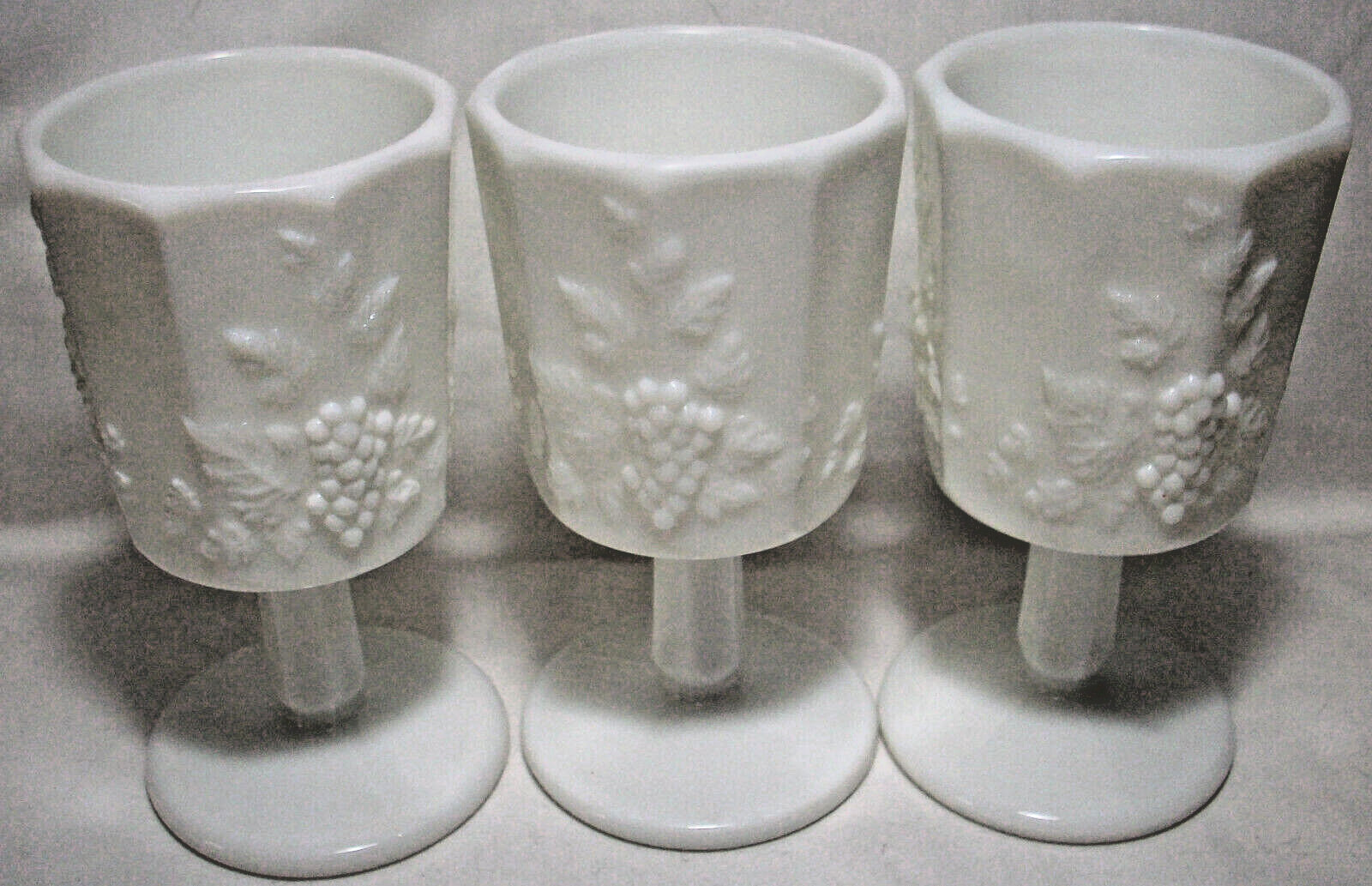 Westmoreland PANELED GRAPE White Milk Glass WMG: 3 Goblets: EXC: NR