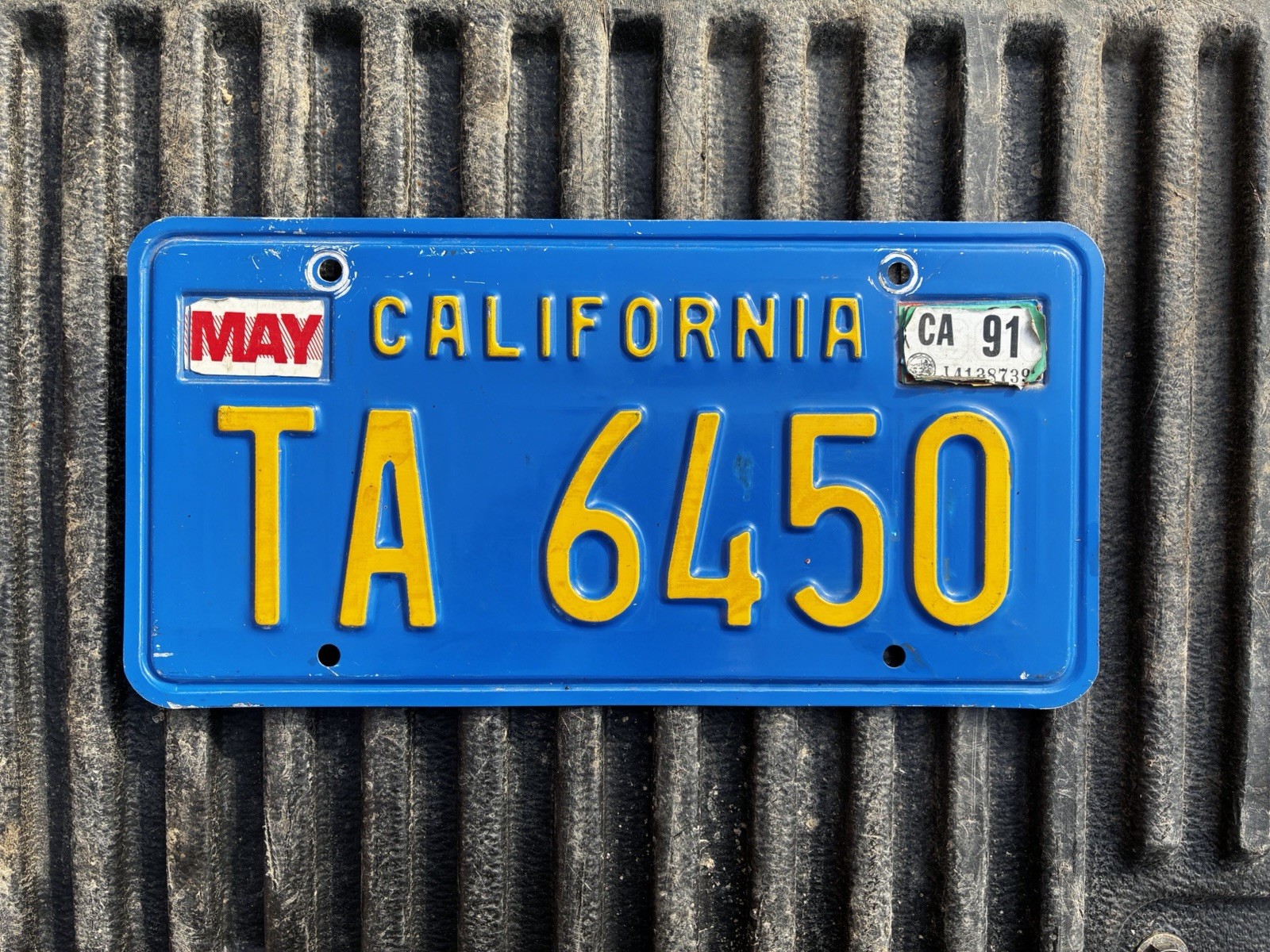 Vintage 1991 California Blue License Plate - Embossed Yellow Letters