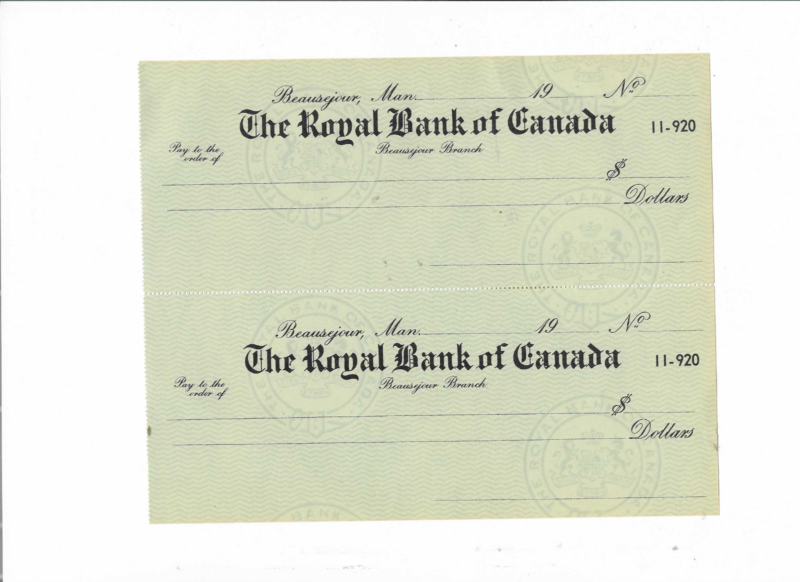 The Royal Bank of Canada 1900\'s blank checks and credit forms