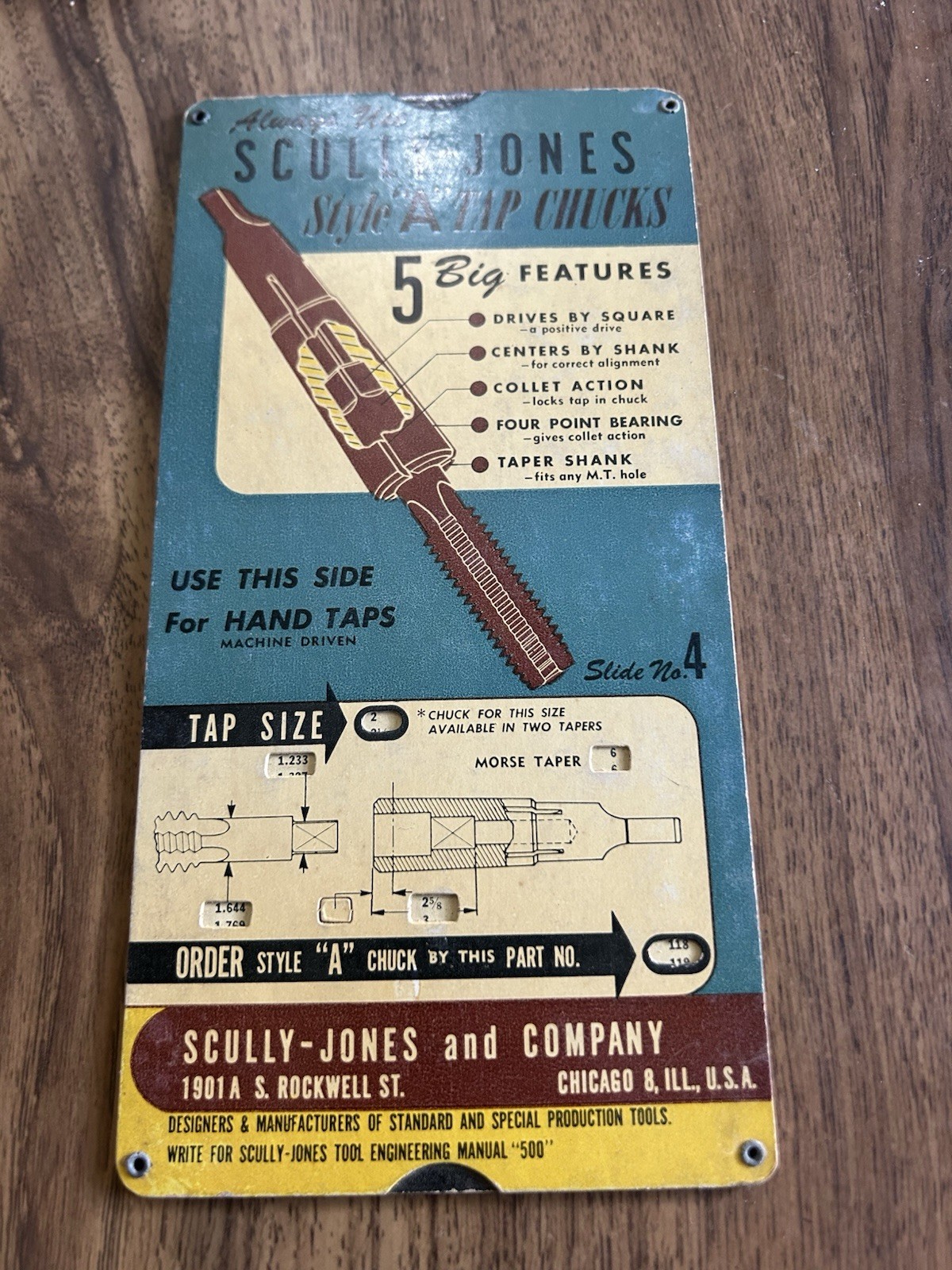 Vtg Slide Rule Calculator- Scully - Jones & Co. Selector For Style “A” Tap Chuck