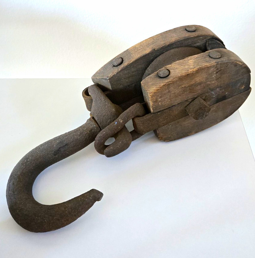 Antique Nautical Wooden Snatch Block Pulley Large Iron Swivel Hook Ship Rigging Antique Nautical Wooden Snatch Block Pulley Large Iron Swivel Hook Ship Rigging