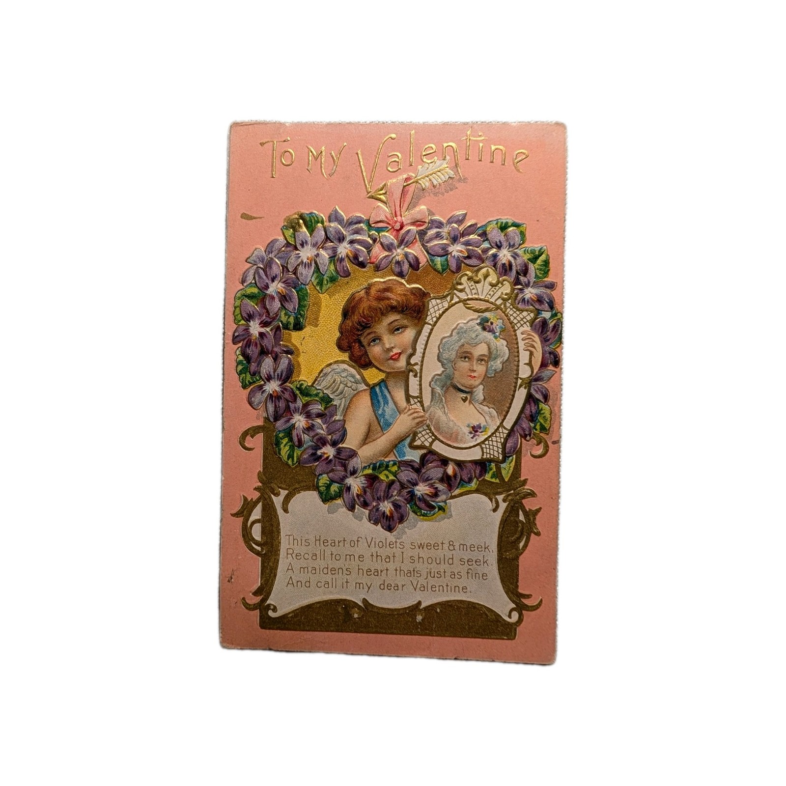 Antique Valentine Postcard “To My Valentine” Cupid & Violets – 1910 PA Postmark