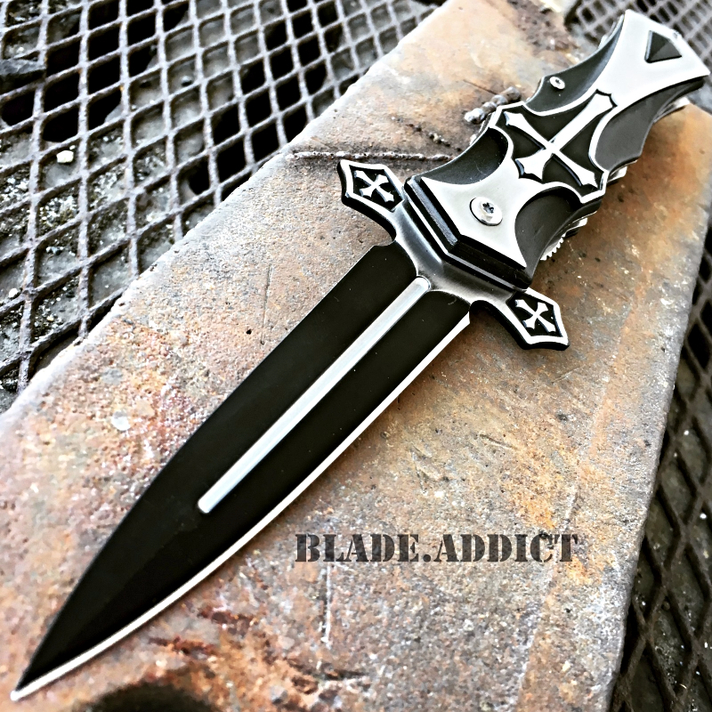 TAC-FORCE Spring Assisted Open CELTIC CROSS Folding EDC Pocket Knife BLACK