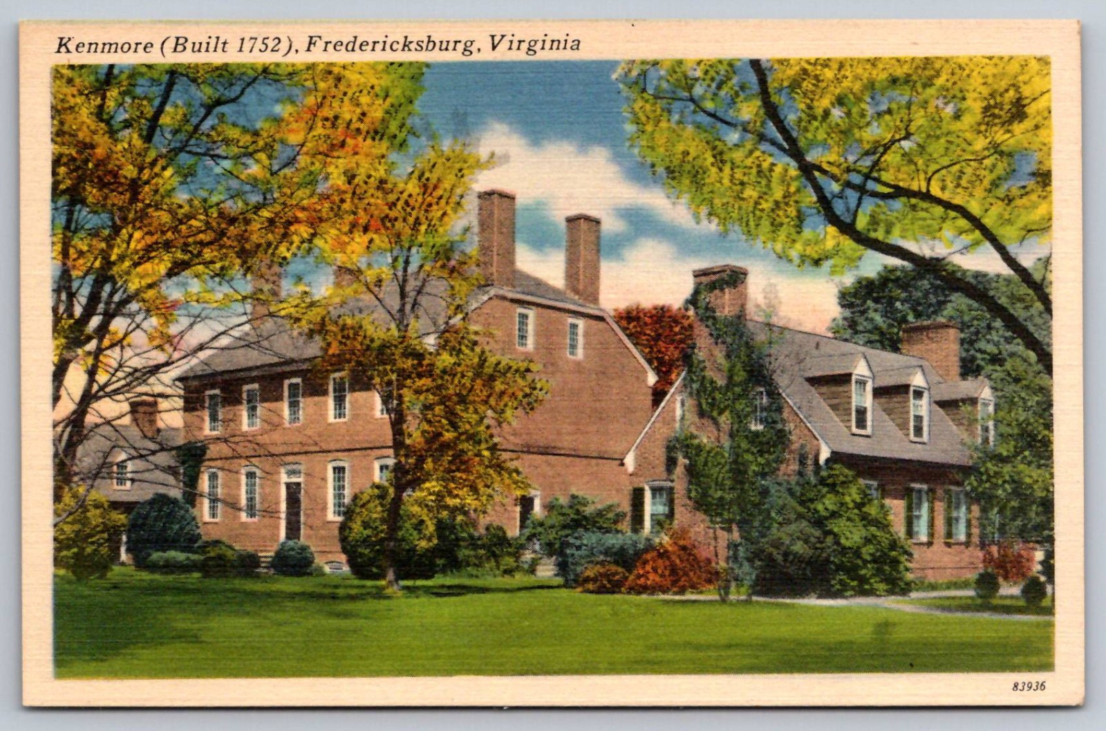 Kenmore Built 1752 Fredericksburg Virginia Vintage Postcard