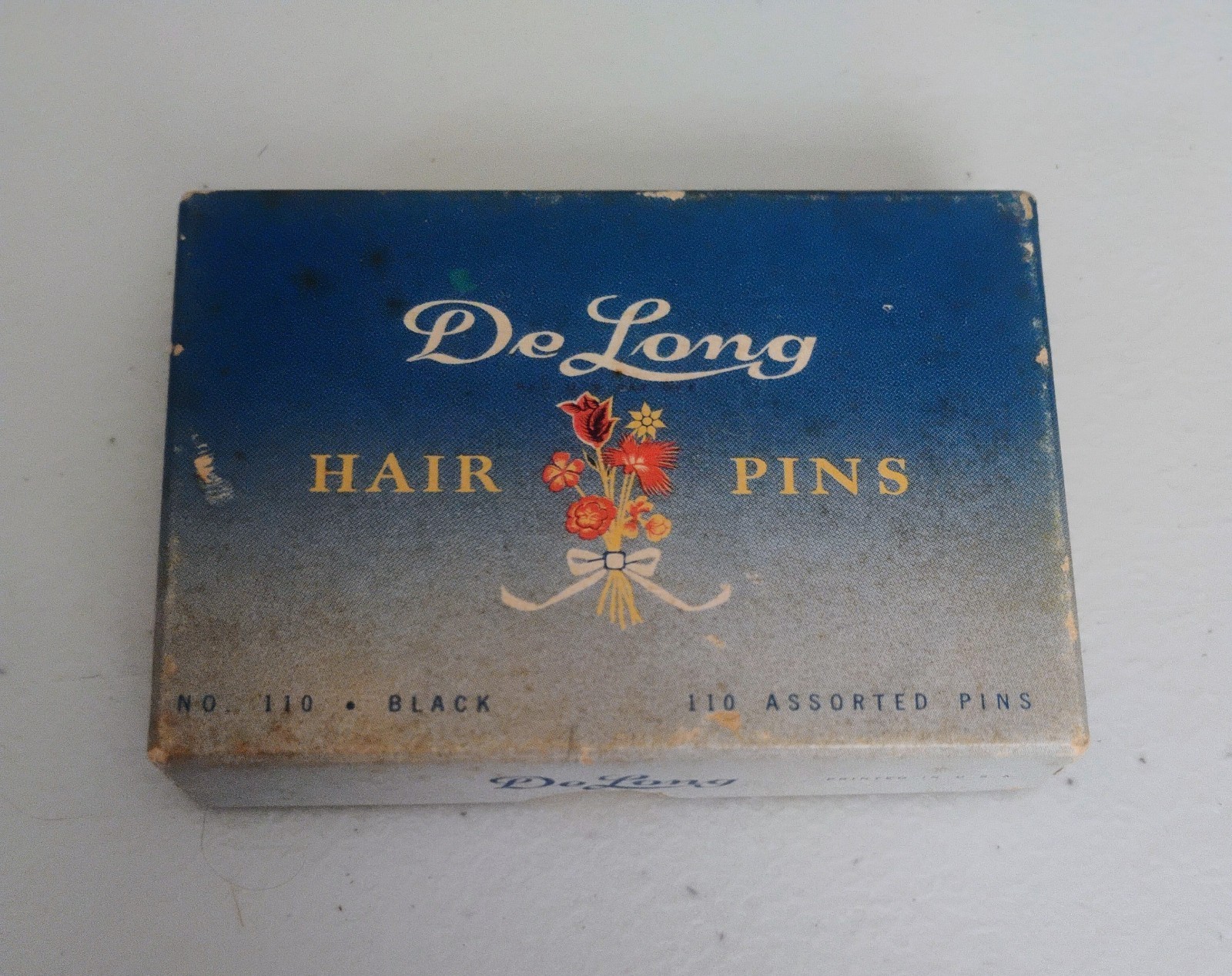 Vintage Hair Pins  DeLong  Brand #110  1930s-40s  Original Box With Black Pins