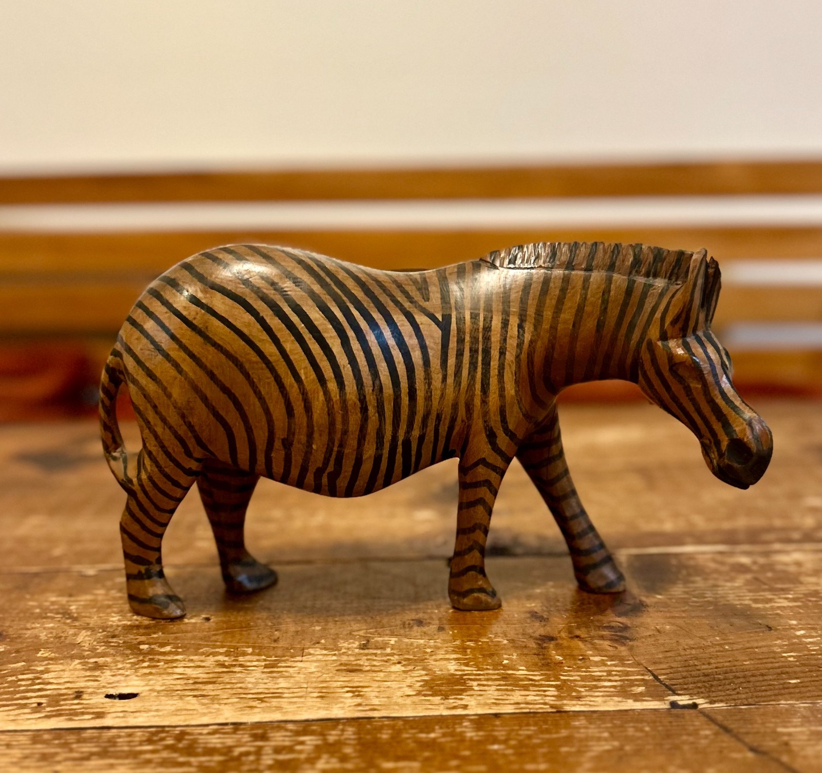 Vintage Hand-Carved Wooden Zebra – African Folk Art – 11\