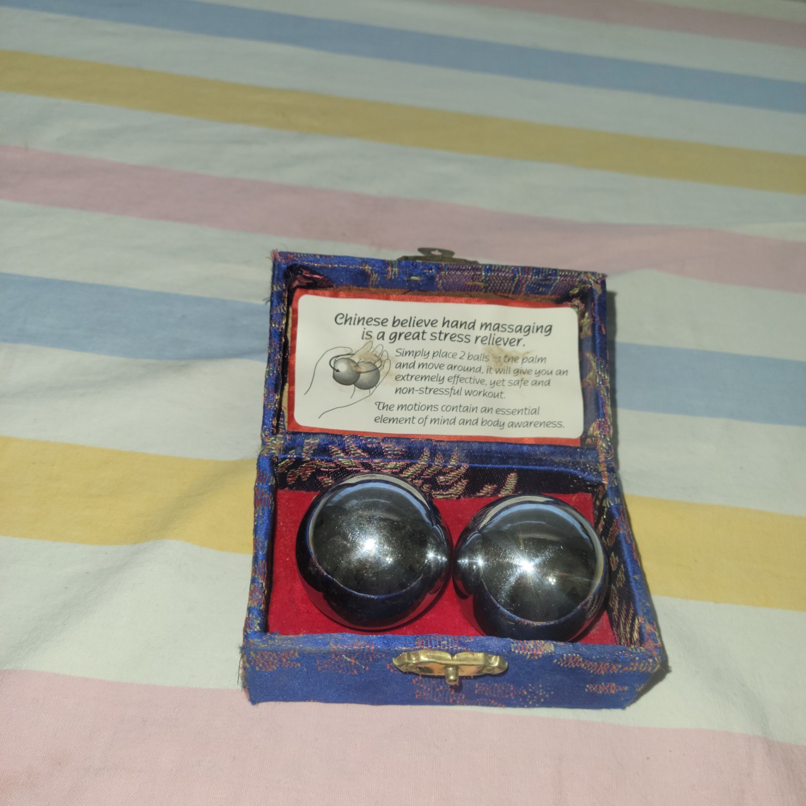 Vintage Chinese Baoding Stress Balls w/ Green Box – Hand Massage Set