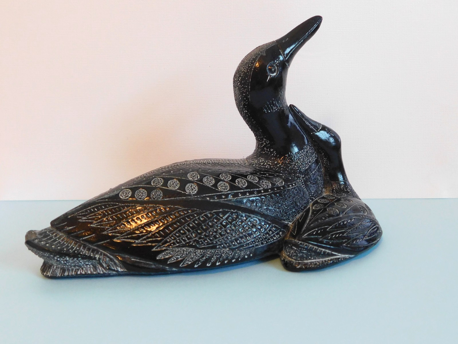 Aardik Collection Soapstone Canadian Loon & Baby Figurine