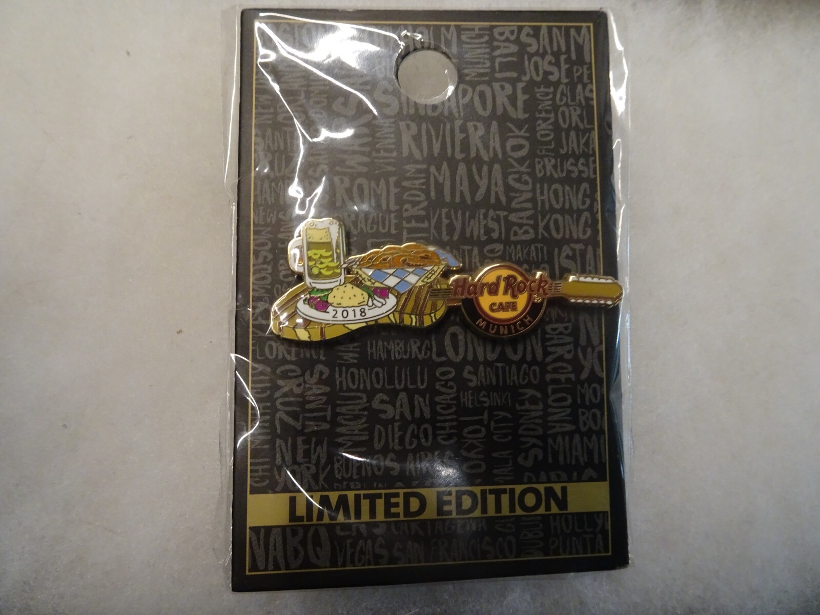 Hard Rock Cafe pin Munich Brotzeit charcuterie board guitar 2018