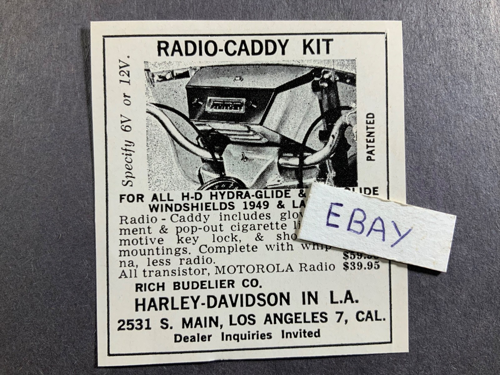 1965 Print Ad. Radio-Caddy Kit. Rich Budelier Co. Harley-Davidson in L.A.