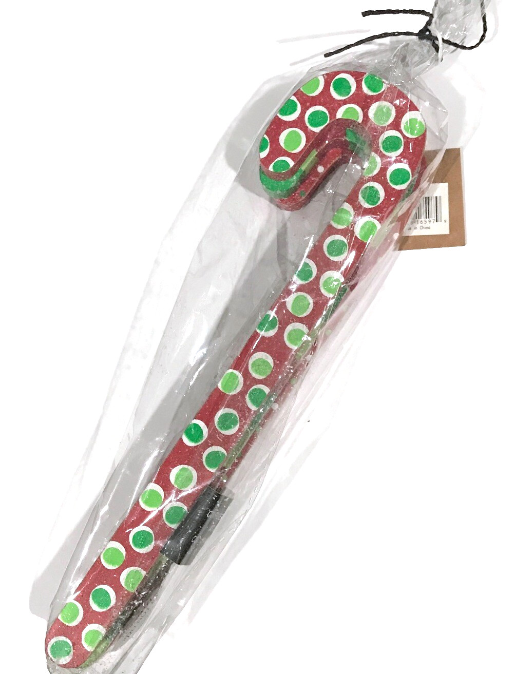 Collins red & green wooden dotted candy cane 3 painted 0rnament set of 3 new nwt