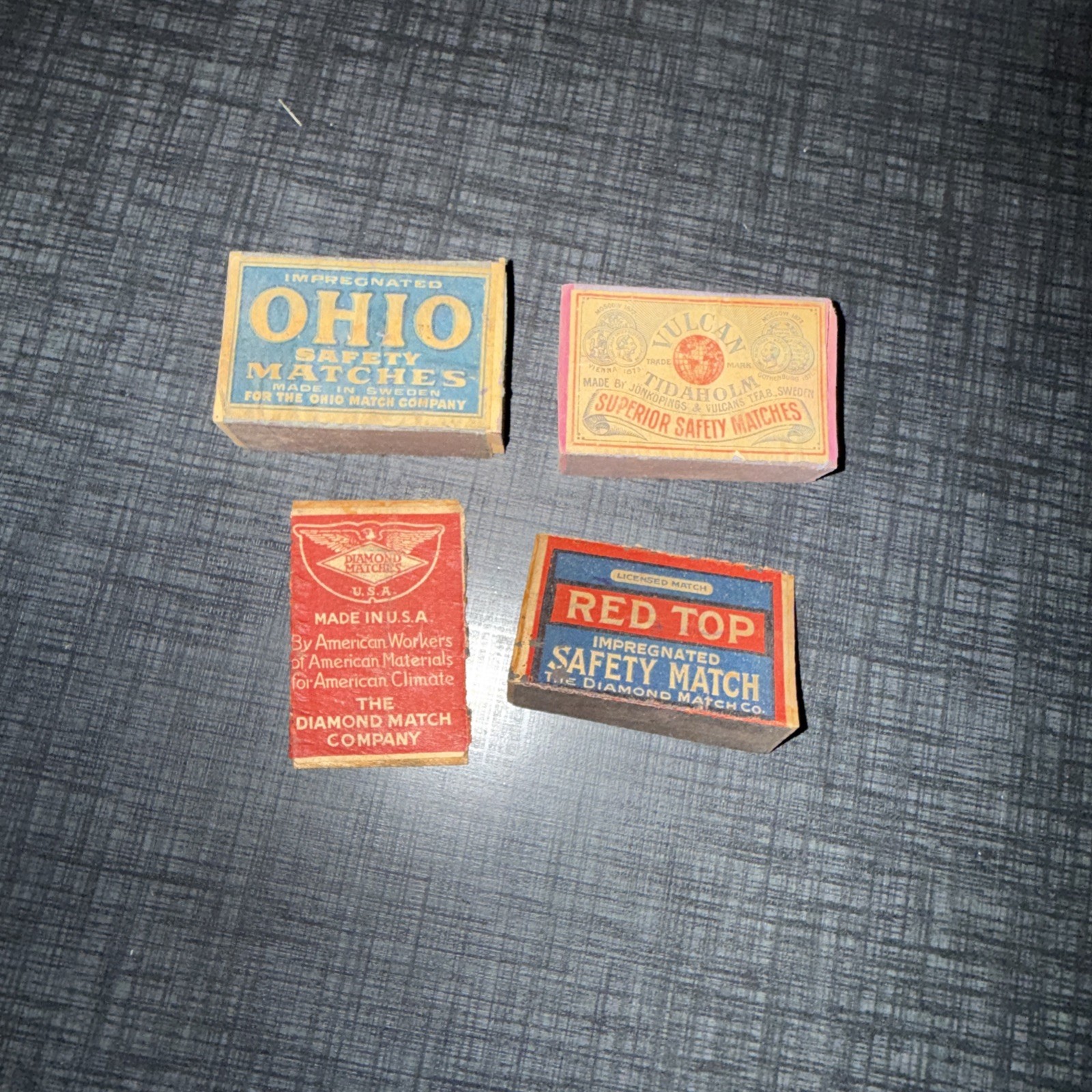 1903 Antique Swedish Matchbox Lot of 2 Ohio & Vulcan Tidaholm RARE Empty N/Match