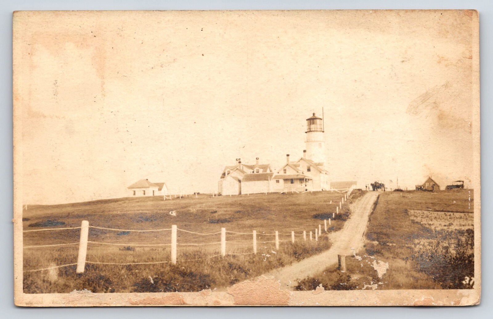 Postcard Unidentified RPPC, Rural Dirt Road, Fenced Pature Farm Barn Home Beyond