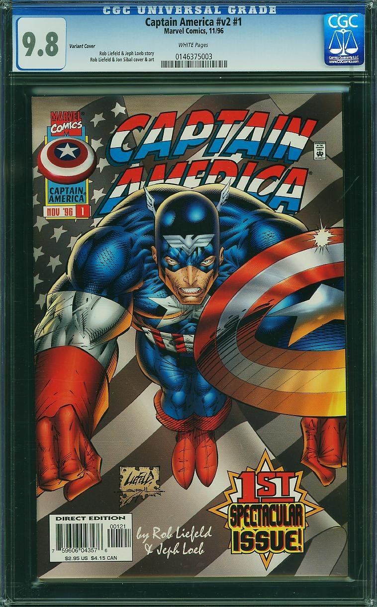 Captain America 1 Vol 2 CGC 9.8 NM-MT WP Variant Marvel 1996 1st Rikki Barnes Captain America 1 Vol 2 CGC 9.8 NM-MT WP Variant Marvel 1996 1st Rikki Barnes