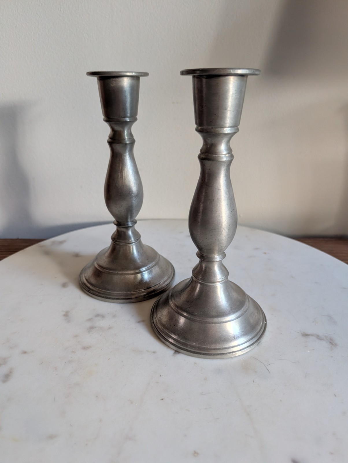 Woodbury Pewterers Candlesticks Pair Vintage Pewter Colonial Early American