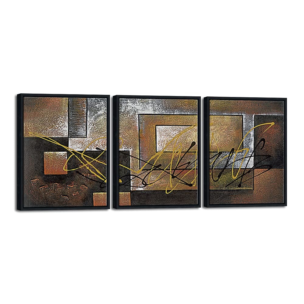 Pyradecor Black Framed 3 Piece Canvas Prints Abstract Brown Landscapes Wall Art Pyradecor Black Framed 3 Piece Canvas Prints Abstract Brown Landscapes Wall Art