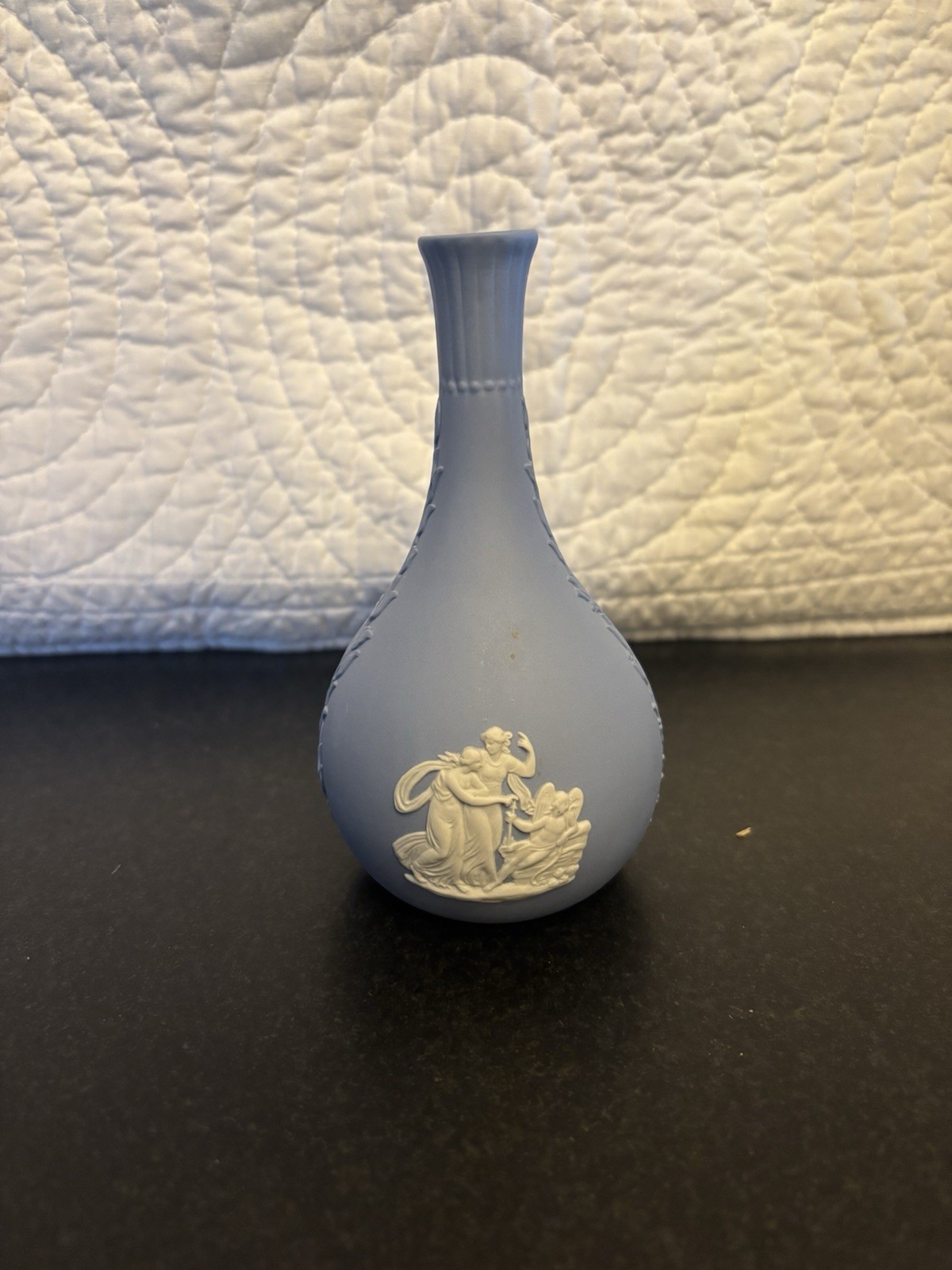 Wedge wood Mullingar Pewter Blue Jasperware Style Bud Vase – Neoclassical Relief
