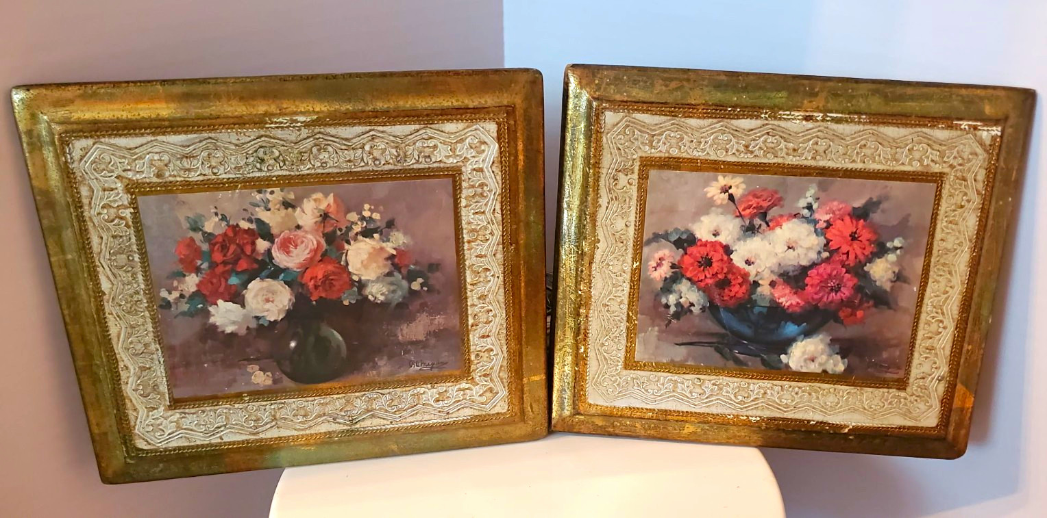 Set of 2 Vintage Ornate Gold Floral Wood Picture Frames 8x10 Fits 5x7
