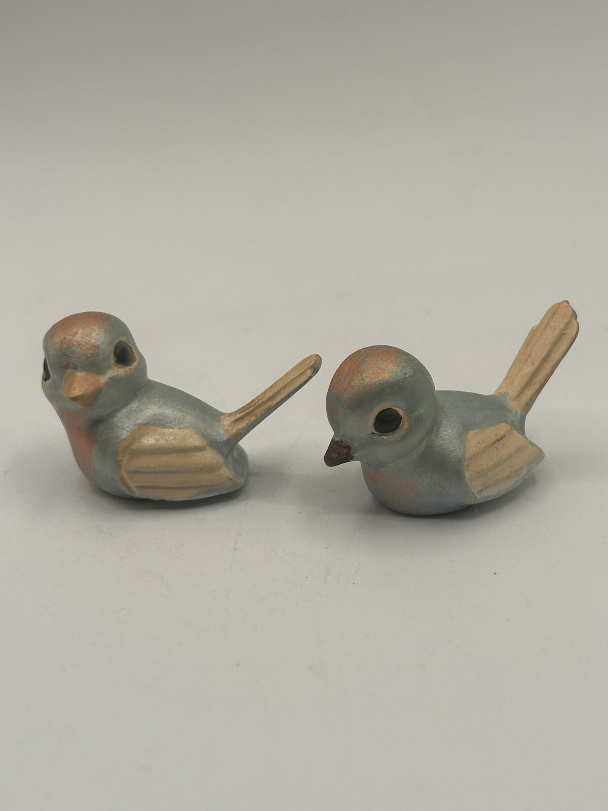 Pair Of Hand painted Bird Figurines Blue Glossy